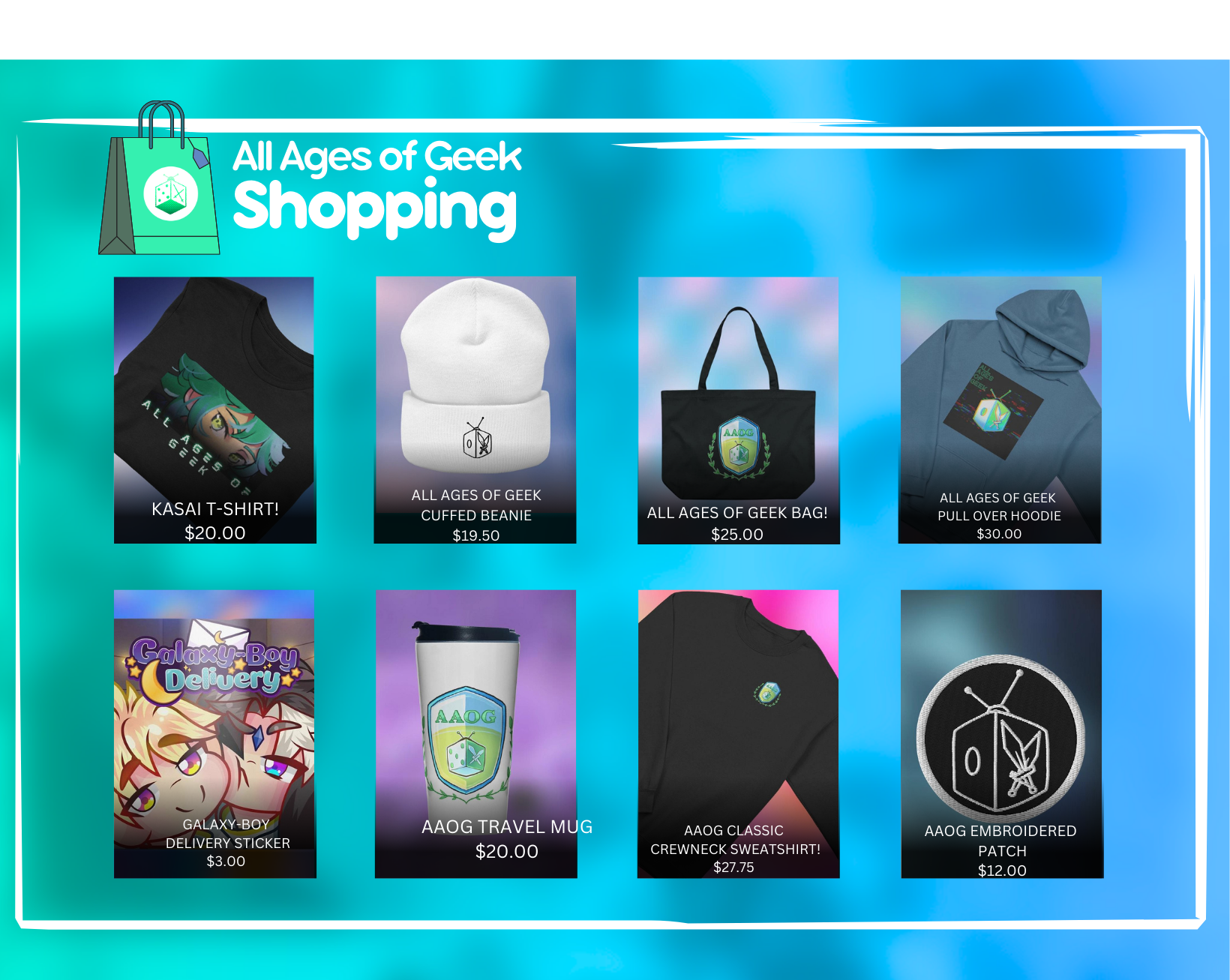 All Ages of Geek Merch Ad Square on Fourthwall with tons of style from anime to 90s Geek Nostalgia