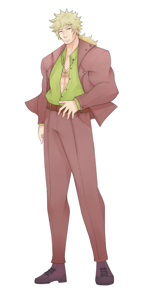 Damien from I Married a Monster on a Hill standing tall with his hands on his hips