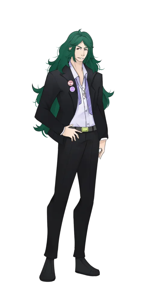 Wagner from I Married a Monster on a Hill Jack Talk with long green hair and his hands on his hips