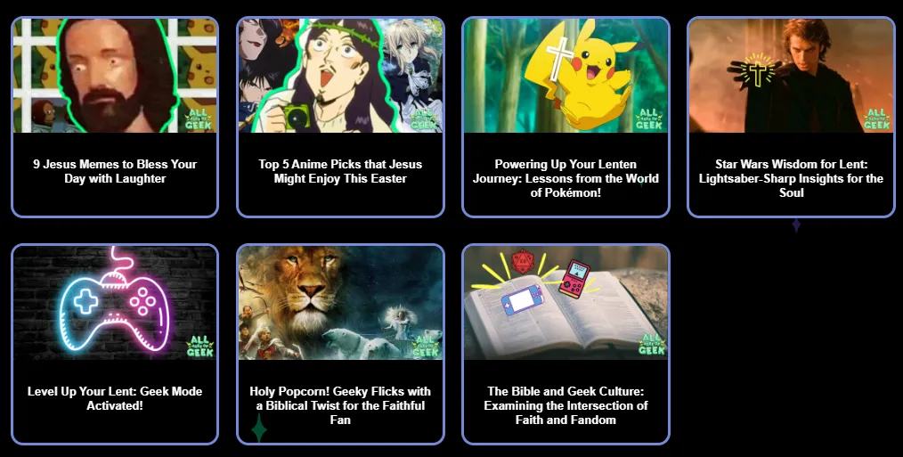 Geek culture and the Bible examples from All Ages of Faith on All Ages of Geek.