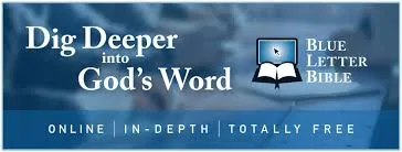 A promotional banner for the Blue Letter Bible app, emphasizing in-depth Bible study tools that are available online and for free.