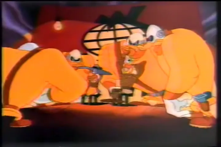 Darkwing Duck captured  with grunts surrounding him.