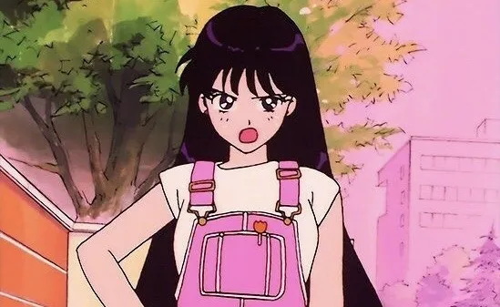 Rei Hino from Sailor Moon sporting a classic '90s choker, adding an edgy touch to her outfit. '90s Geek Fashion