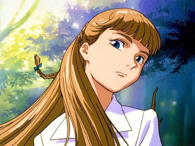 Relena Peacecraft from Gundam Wing in a slip dress, showcasing a sleek and minimalist look. '90s Geek Fashion