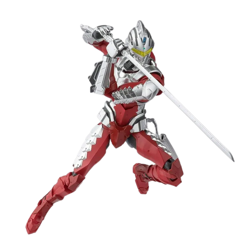 "A highly detailed S.H. Figuarts action figure of Ultraman Suit Ver. 7 from the Netflix animation series. The figure features dynamic articulation, a sword accessory, and intricate design elements, as featured on All Ages of Geek."