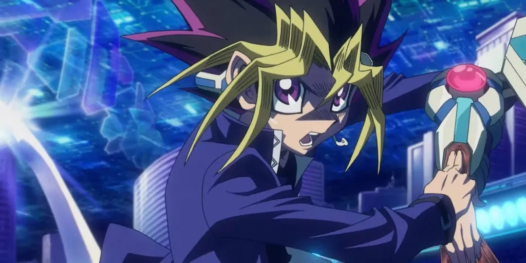 Yugi from Yu-Gi-Oh sporting platform shoes, blending practicality with a bold, adventurous style.