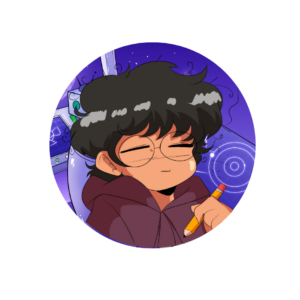Bumble, artist: illustrated avatar of a dark-haired character with glasses holding a pencil