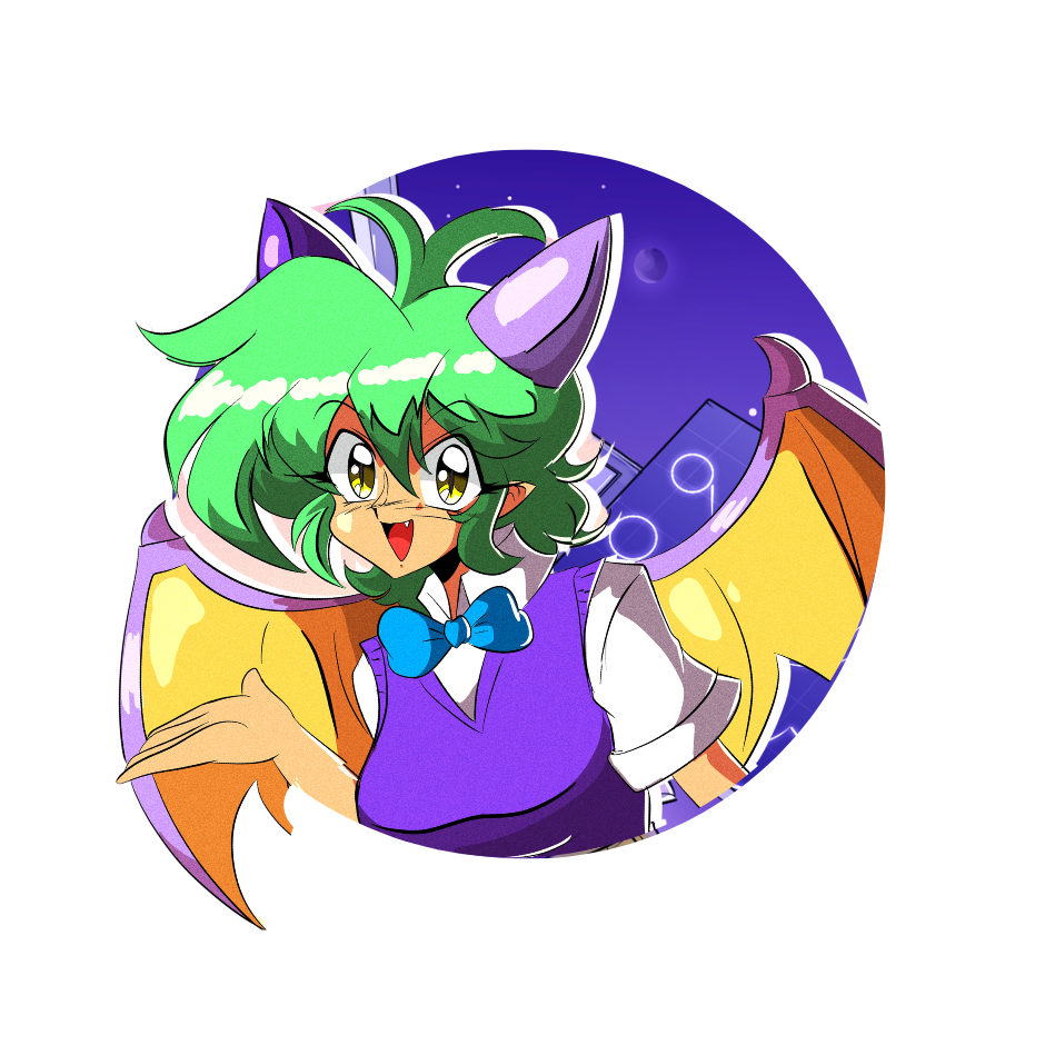 Kasai, the All Ages of Geek mascot: a green-haired dragon character with orange and blue wings and a bow tie