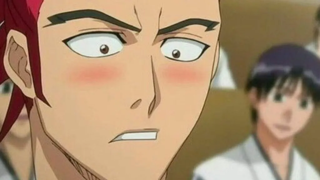 A young Renji Abarai blushing with smaller eyebrows.