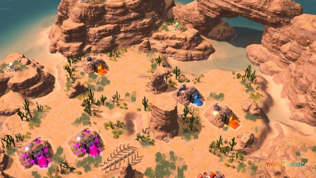 A dessert scenery with prisms, gems and machines.