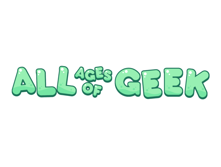 All Ages of Geek wordmark in green bubble lettering on a single line