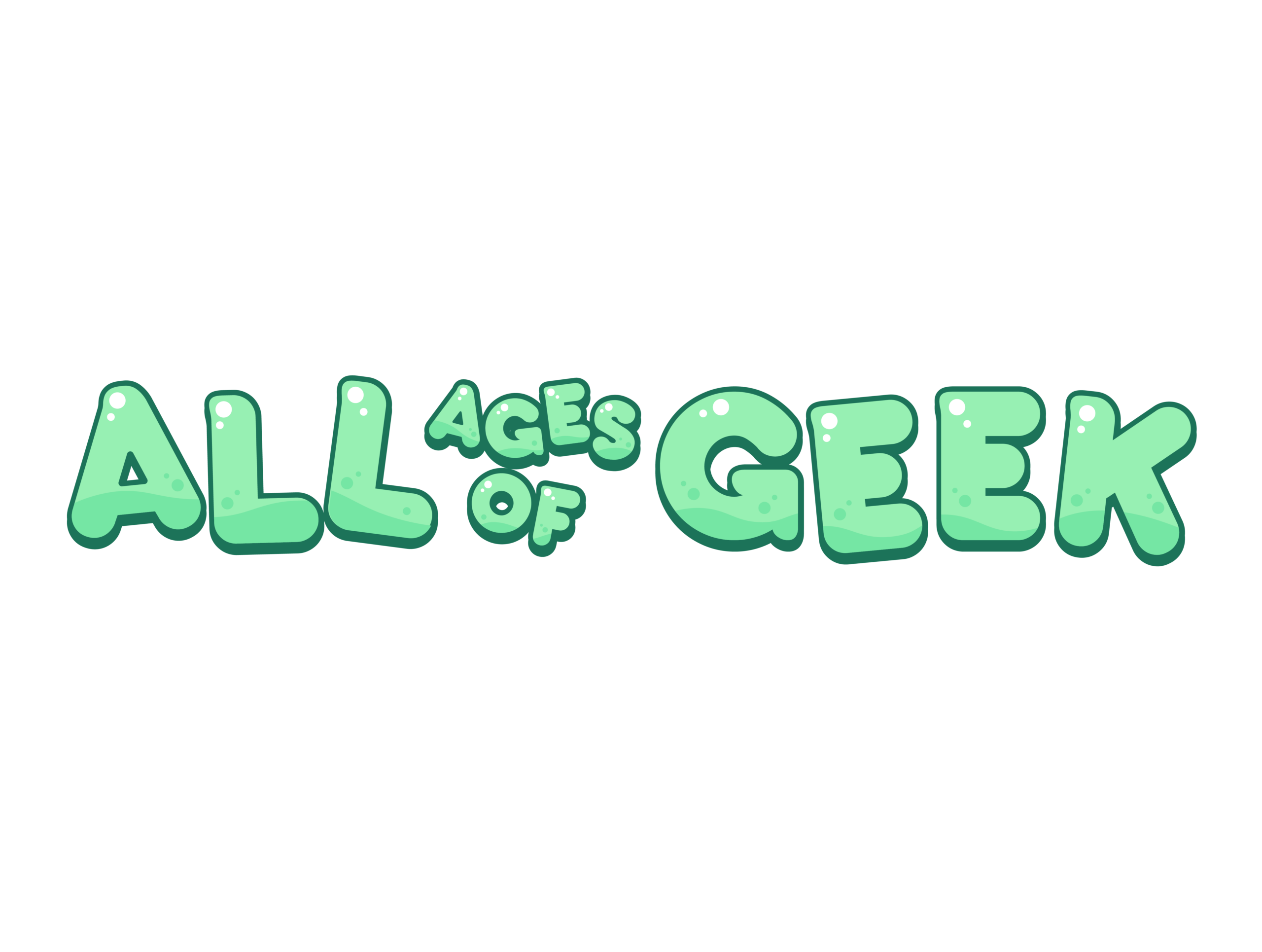 All Ages of Geek wordmark in green bubble lettering on a single line