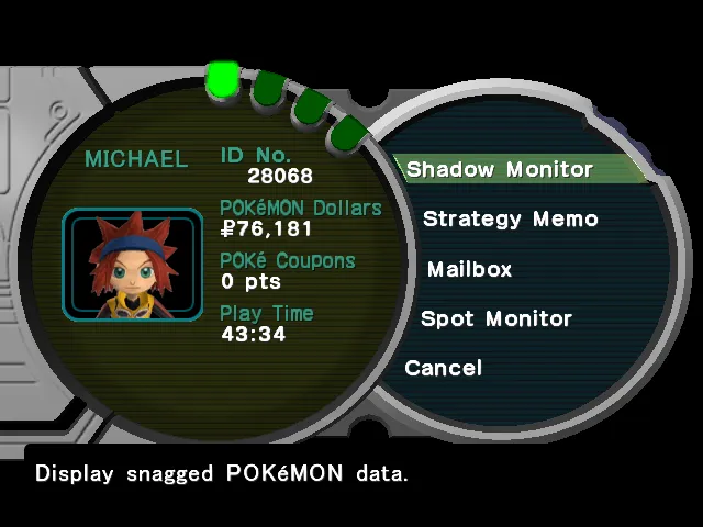 Pokemon XD PokeDollars game screenshot.