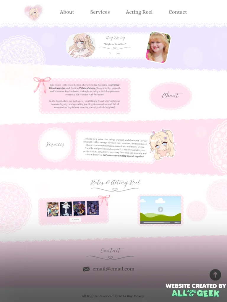Bay Doxey Voice Actor Website Design.                                                             
