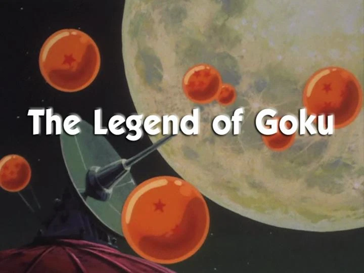 Title card for Dragon Ball Episode 13, 'The Legend of Goku,' featuring orange Dragon Balls floating against a backdrop of a full moon and a dark sky, with part of Pilaf’s castle visible below.