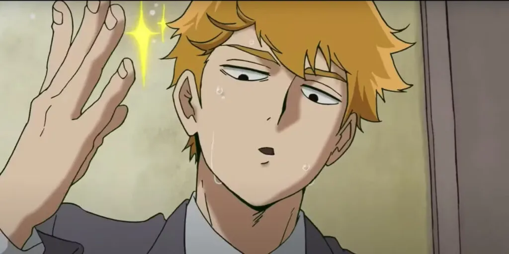 Reigen Arataka posing with sparkles.