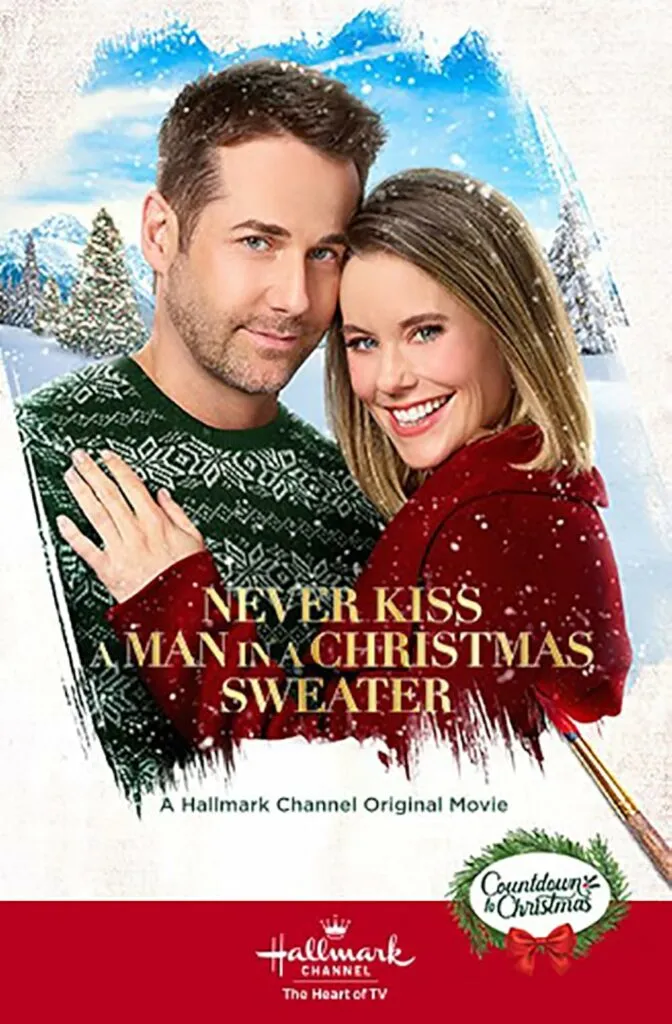 Never Kiss a Man in Christmas Sweater Hallmark Movie Poster.