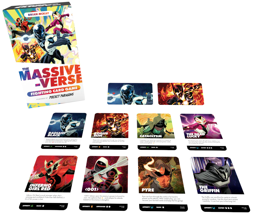 Massive-verse cards laid out in a component spread.