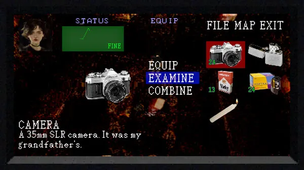 The Heartworm game gear options with a camera and other tools.