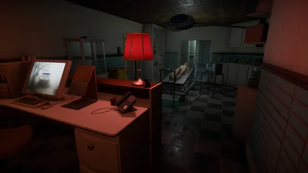 An embalming room from The Mortuary Assistant game.