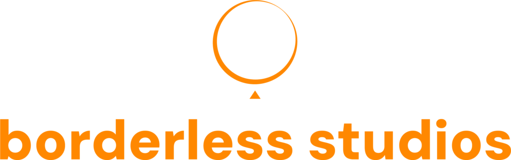 Borderless Studios logo featuring an orange balloon outline above the studio name in bold orange lowercase letters.
