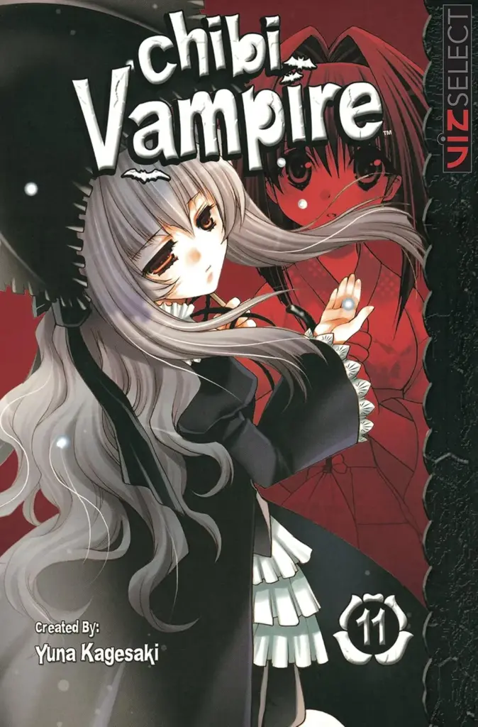 Cover of Chibi Vampire Volume 11 showing Anju Maaka in gothic attire with a serious expression, holding her black umbrella.