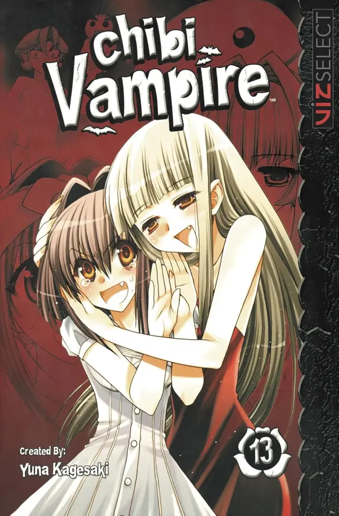 Cover of Chibi Vampire Volume 13 featuring Karin Maaka and another vampire girl laughing together with their fangs showing.