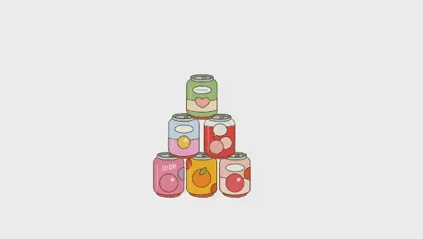 Stack of cartoon soda cans toppling using Moho physics and particle effects.