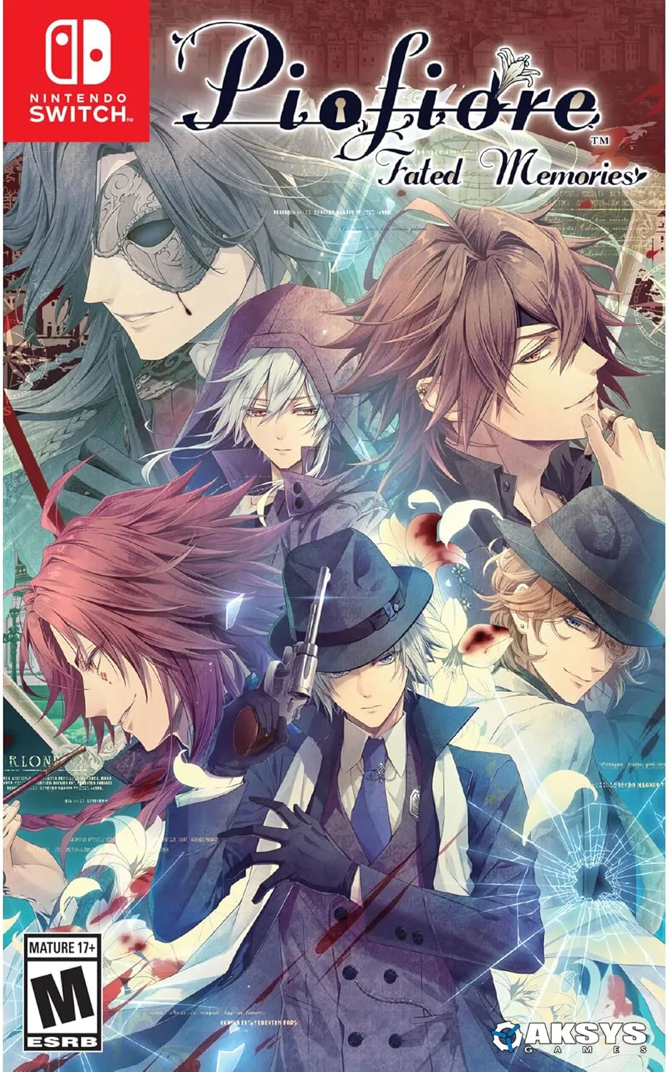 Piofiore Fated Memories Nintendo Switch cover art showing Liliana and the mafia love interests set in 1900s Italy