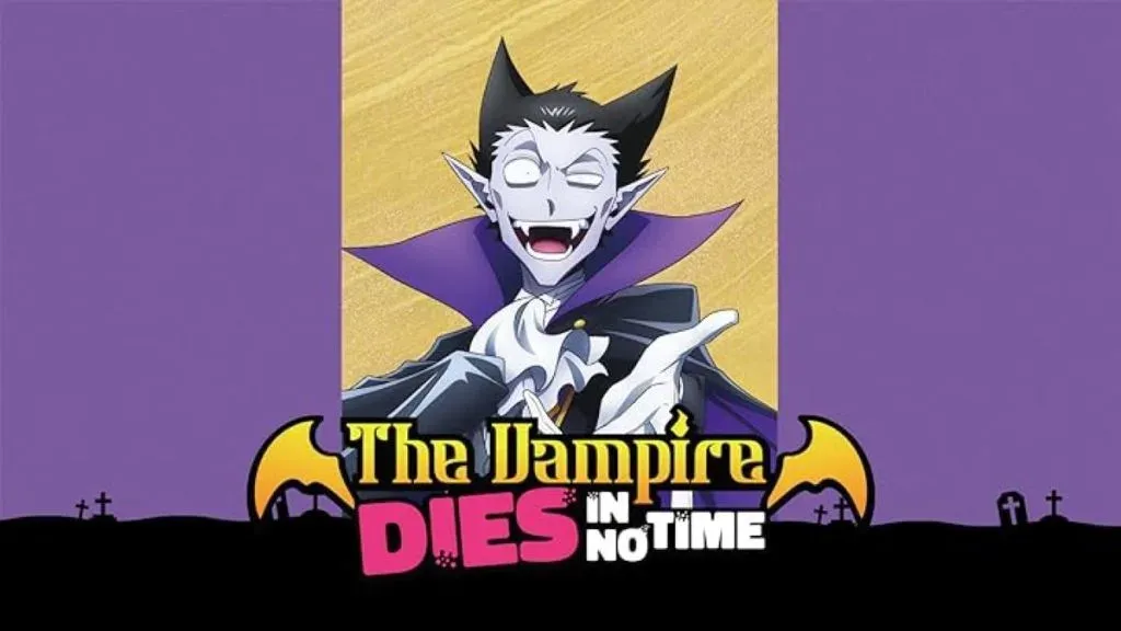 Draluc, a weak vampire with pale skin and pointy ears, smiles playfully in The Vampire Dies in No Time, a comedic take on vampire hunting.