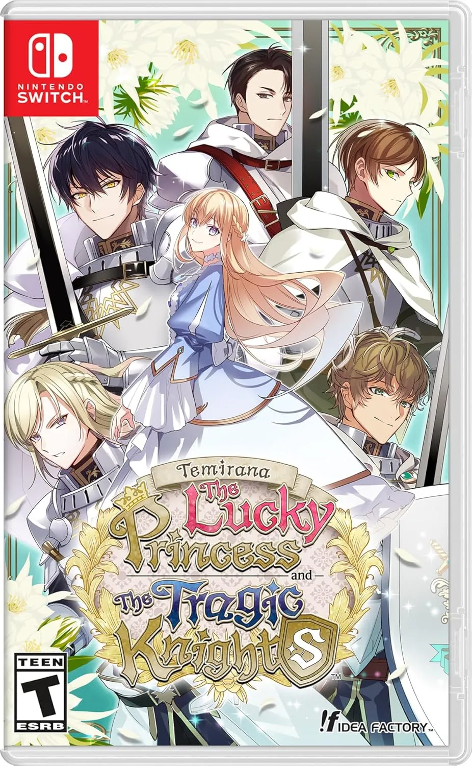 Temirana Lucky Princess & The Tragic Knights otome game cover art featuring the princess and her knight companions in a fantasy anime style