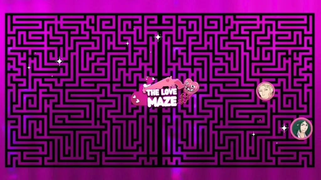 Disaster Date Roulette Valentine's Day Movie Still. The Love Maze map.
