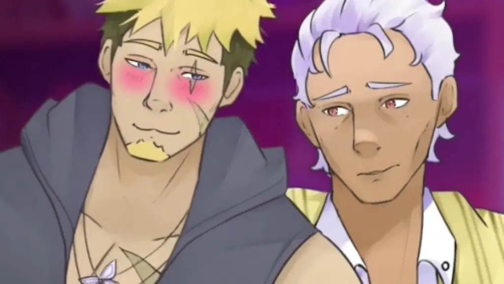 Disaster Date Roulette Valentine's Day Movie Still. John drunk and blushing next to Reginald.
