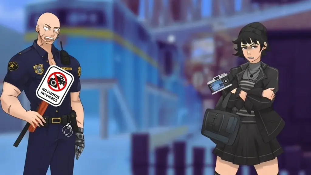 Disaster Date Roulette Valentine's Day Movie Still. Greg arresting Mi for doing graffiti.