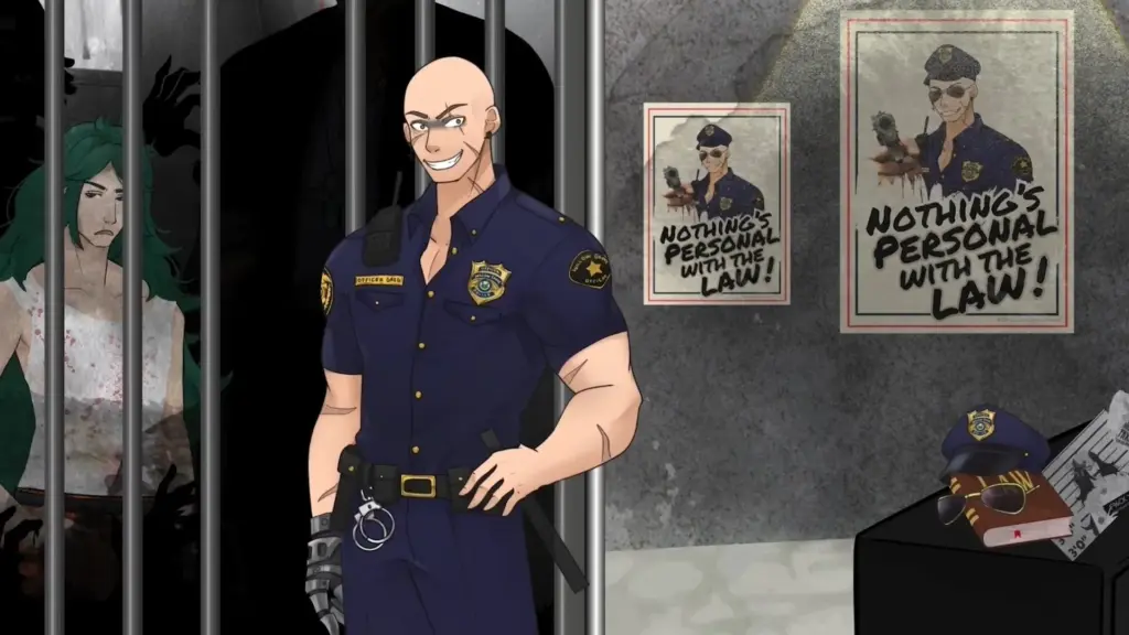 Disaster Date Roulette Valentine's Day Movie Still. Wagner in jail with Greg watching him.