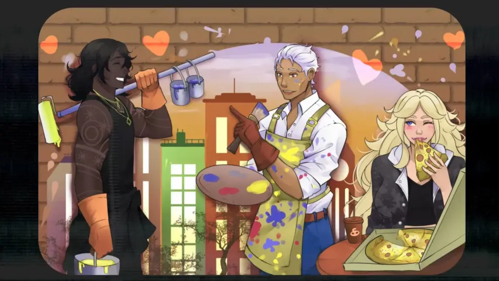 Disaster Date Roulette Valentine's Day Movie Still. End Illustration with Reginald, Clye and Amy.