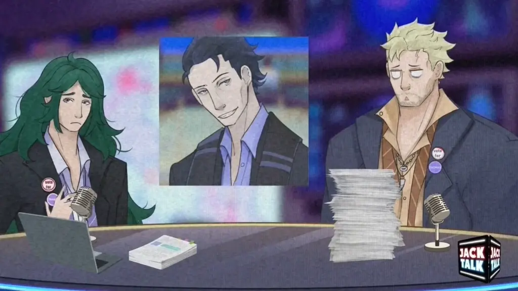 Disaster Date Roulette Valentine's Day Movie Still. Wagner and Jackie reporting on Christopher.
