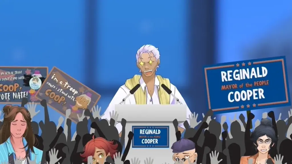 Disaster Date Roulette Valentine's Day Movie Still. Reginald failing to give a political support speech.

