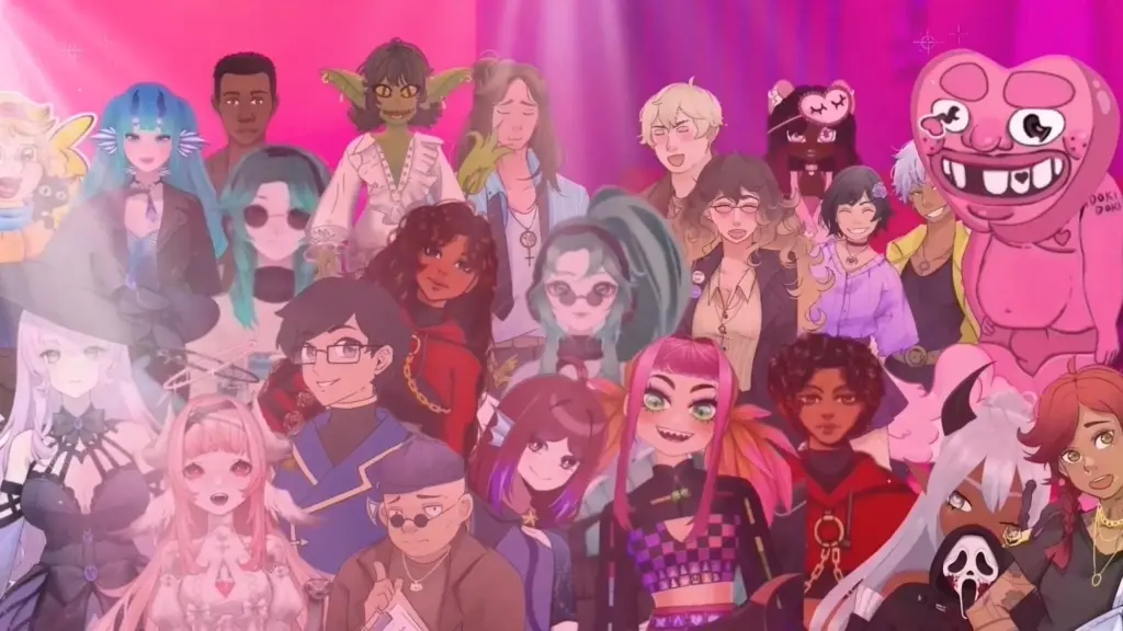 Disaster Date Roulette Valentine's Day Movie Still. Audience cheering for the start of the game show.
