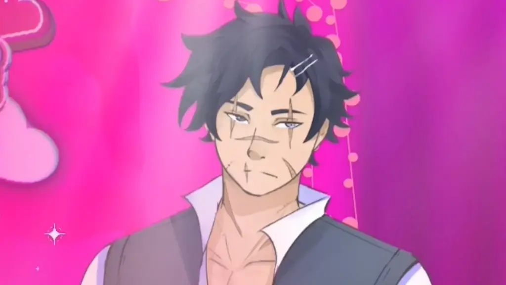 Disaster Date Roulette Valentine's Day Movie Still. Thomas sighing under light.
