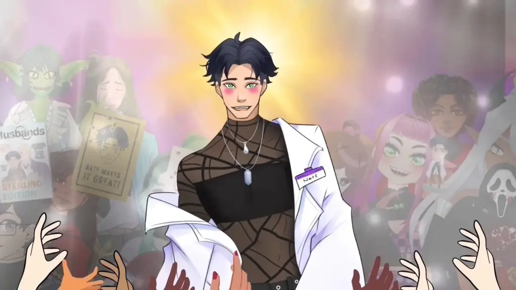 Disaster Date Roulette Valentine's Day Movie Still. Nate as an angel.
