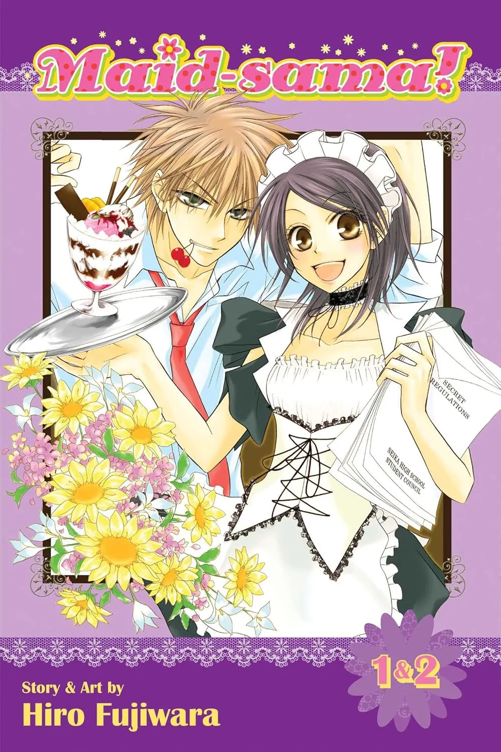 Cover of Maid-sama! 2-in-1 Edition Volume 1 featuring Misaki Ayuzawa and Takumi Usui in a classic romantic comedy style