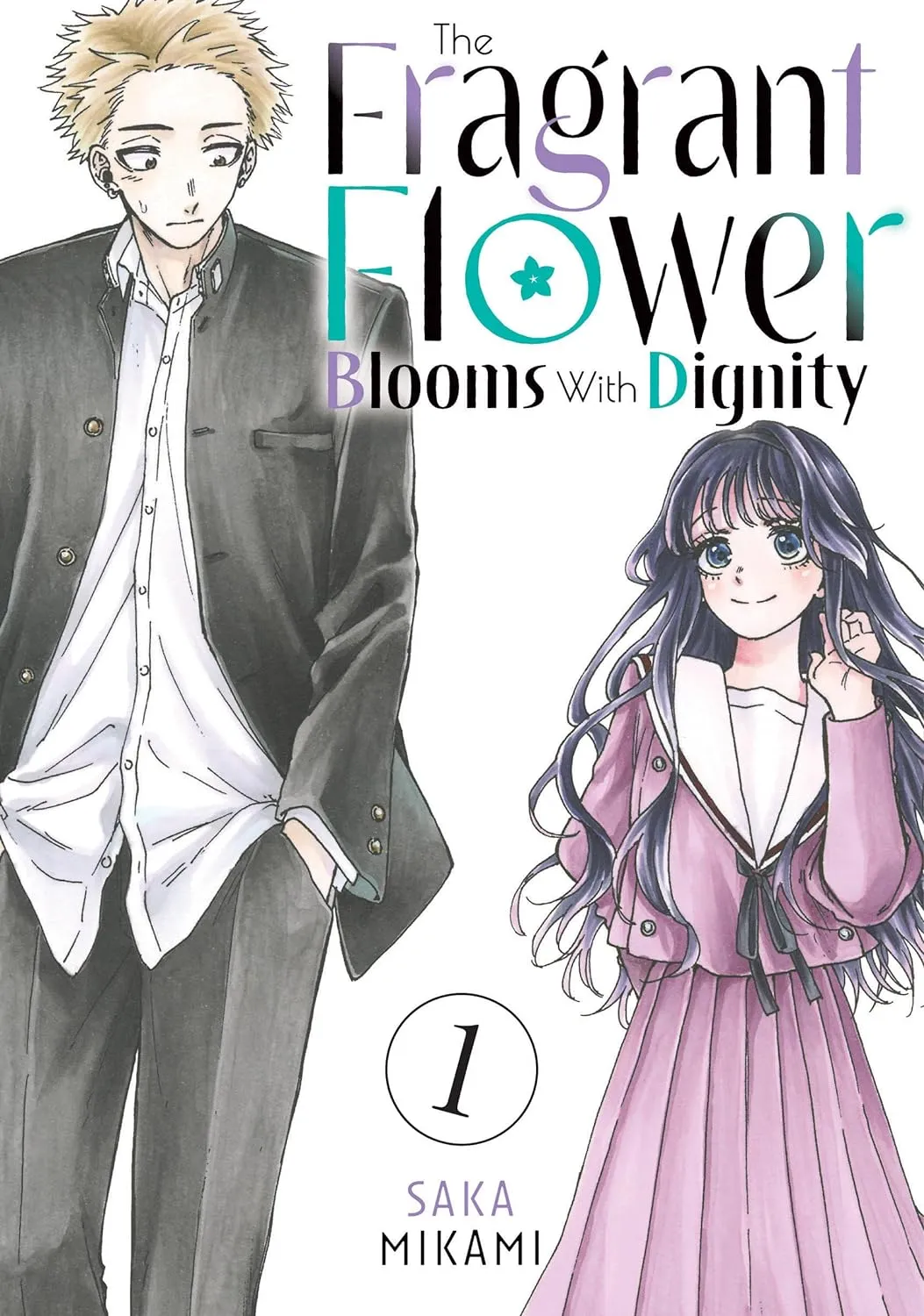 Cover of The Fragrant Flower Blooms With Dignity Volume 1 featuring the main characters from rival schools in a soft romantic style