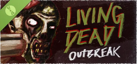 Living Dead Outbreak poster-style image featuring a snarling zombie face in a gritty retro horror design with the game title in distressed lettering.