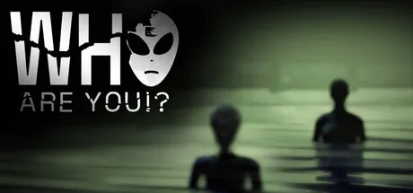 Who Are You? psychological horror artwork showing alien silhouettes emerging from dark water with a blurred green environment in the background.
