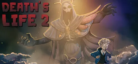 Stylized illustration of Death towering over a frightened character in a fantasy setting. The title "Death's Life 2" appears in bold lettering. Featured for Steam Next Fest June 2026.